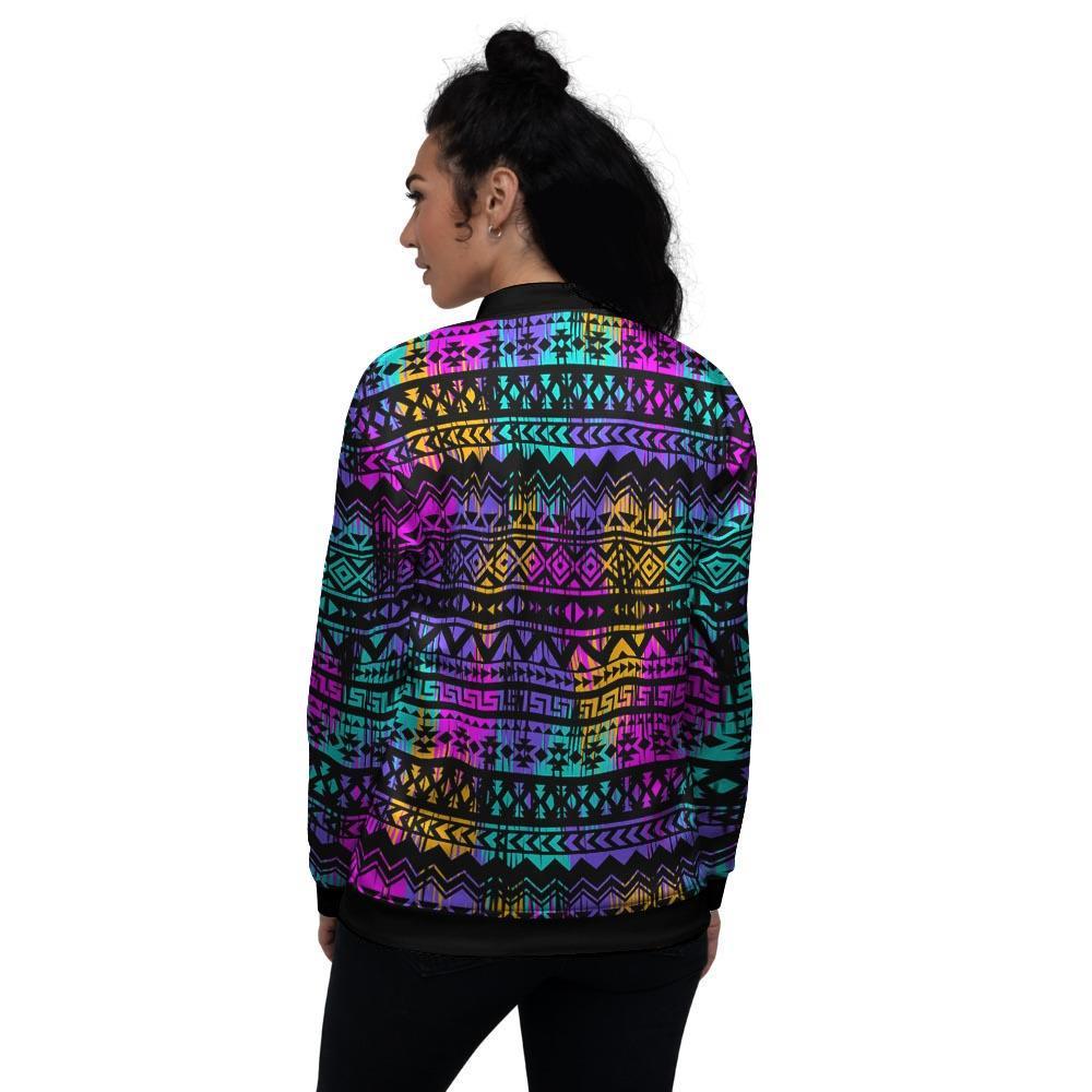 Colorful Native Aztec Geometric Women's Bomber Jacket-grizzshop