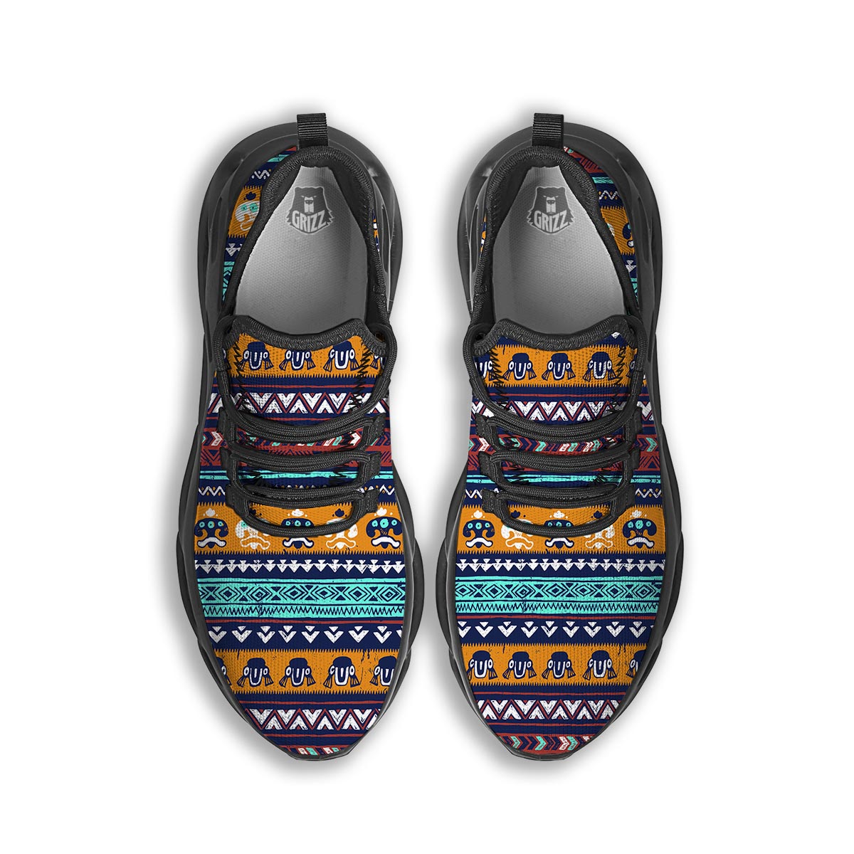 Colorful Neon Ethic Aztec Maya Print Black Running Shoes-grizzshop