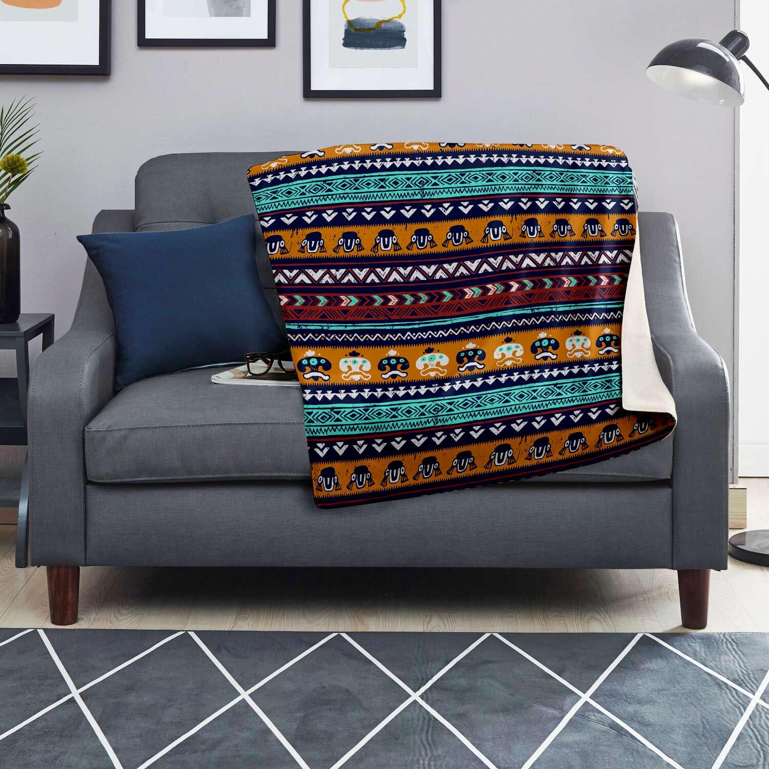 Colorful Neon Ethic Aztec Maya Print Blanket-grizzshop