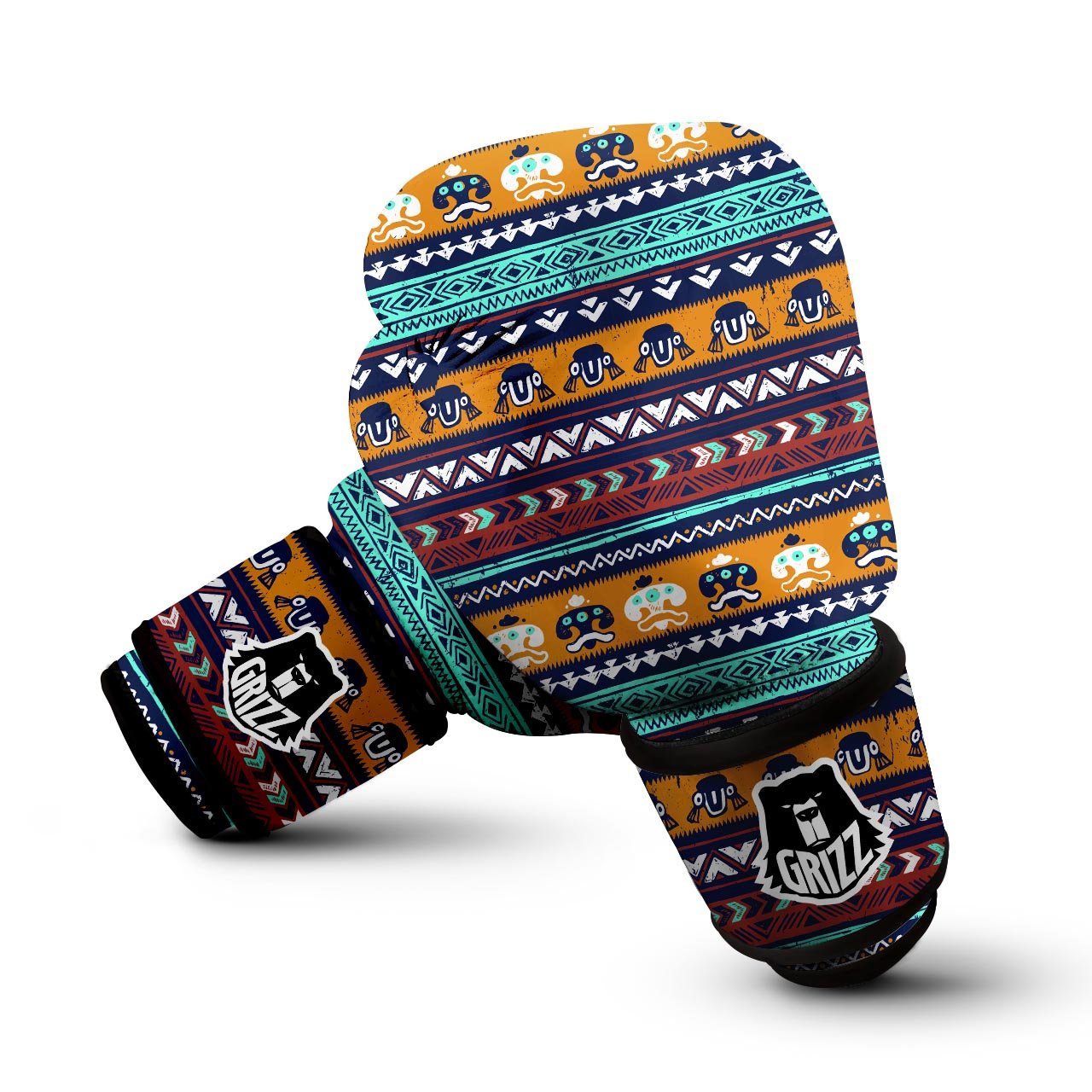 Colorful Neon Ethic Aztec Maya Print Boxing Gloves-grizzshop