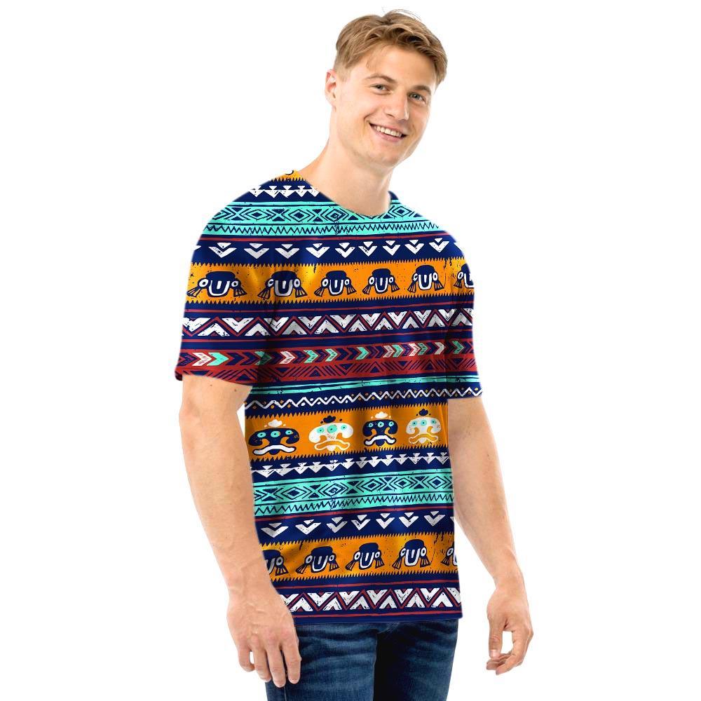 Colorful Neon Ethic Aztec Maya Print Men T Shirt-grizzshop