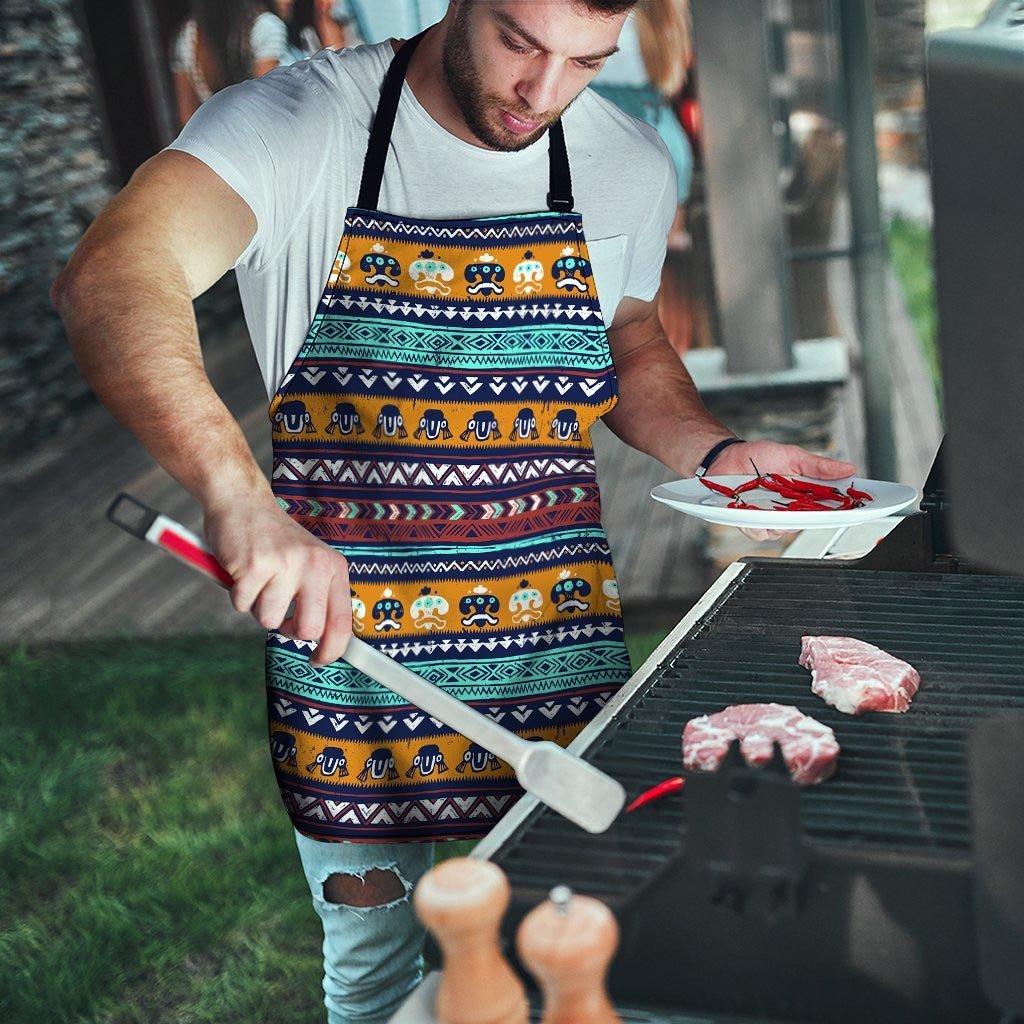 Colorful Neon Ethic Aztec Maya Print Men's Apron-grizzshop