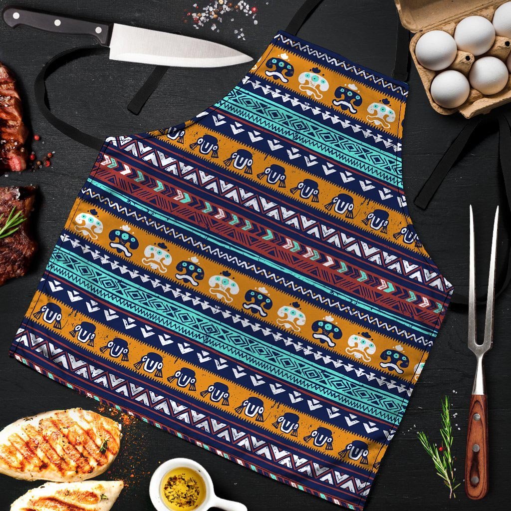 Colorful Neon Ethic Aztec Maya Print Men's Apron-grizzshop