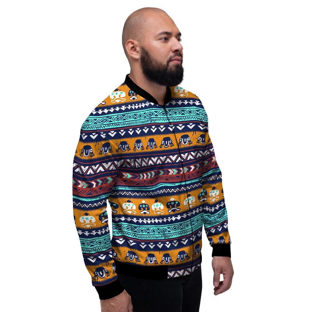 Colorful Neon Ethic Aztec Maya Print Men's Bomber Jacket-grizzshop