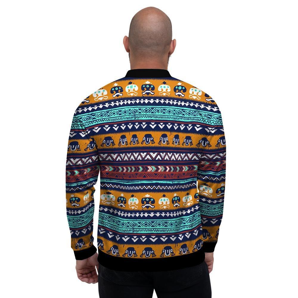 Colorful Neon Ethic Aztec Maya Print Men's Bomber Jacket-grizzshop