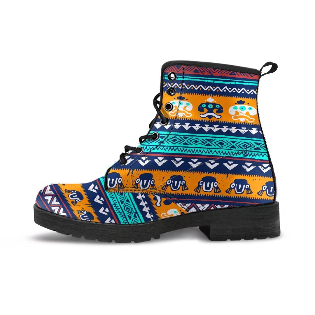 Colorful Neon Ethic Aztec Maya Print Men's Boots-grizzshop