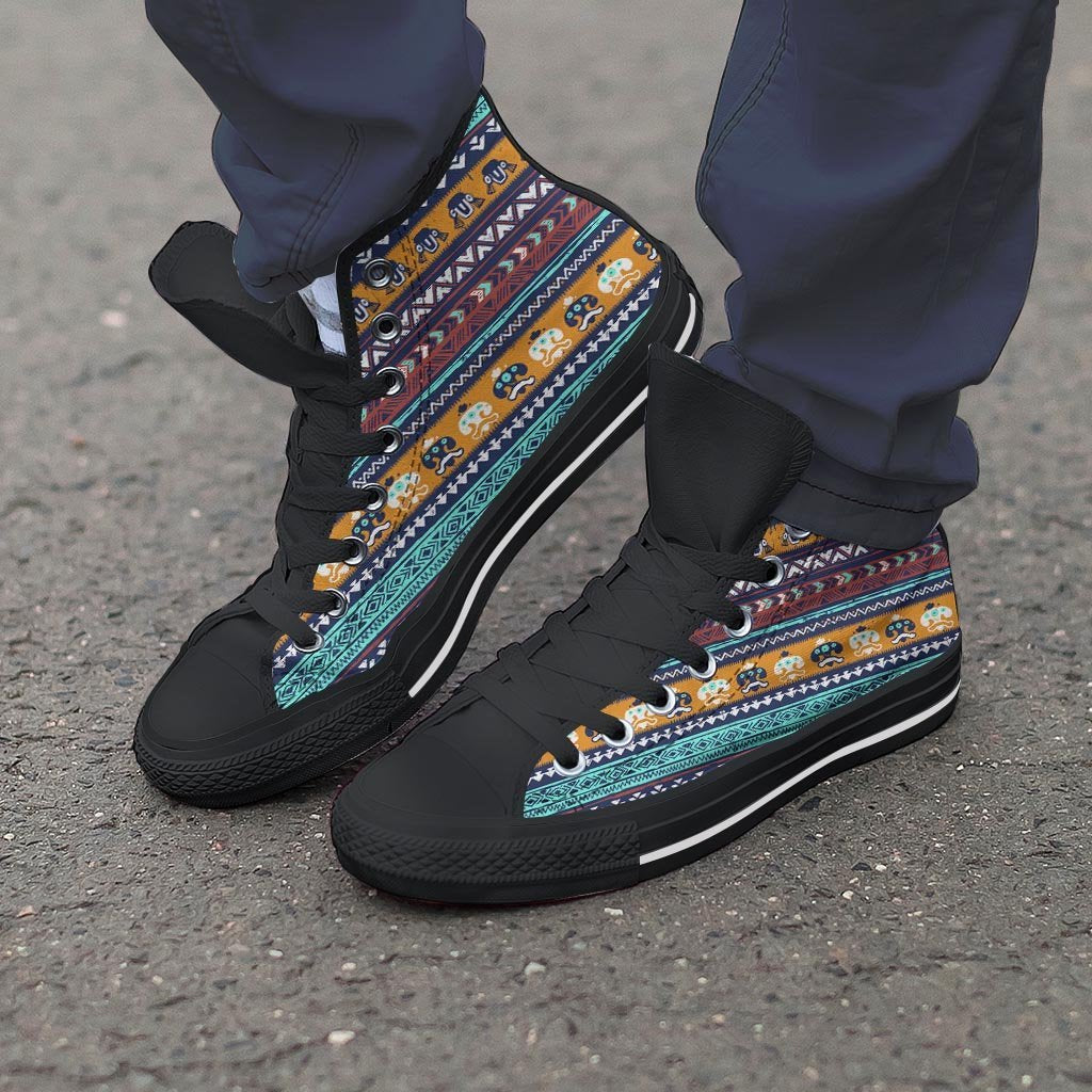 Colorful Neon Ethic Aztec Maya Print Men's High Top Shoes-grizzshop