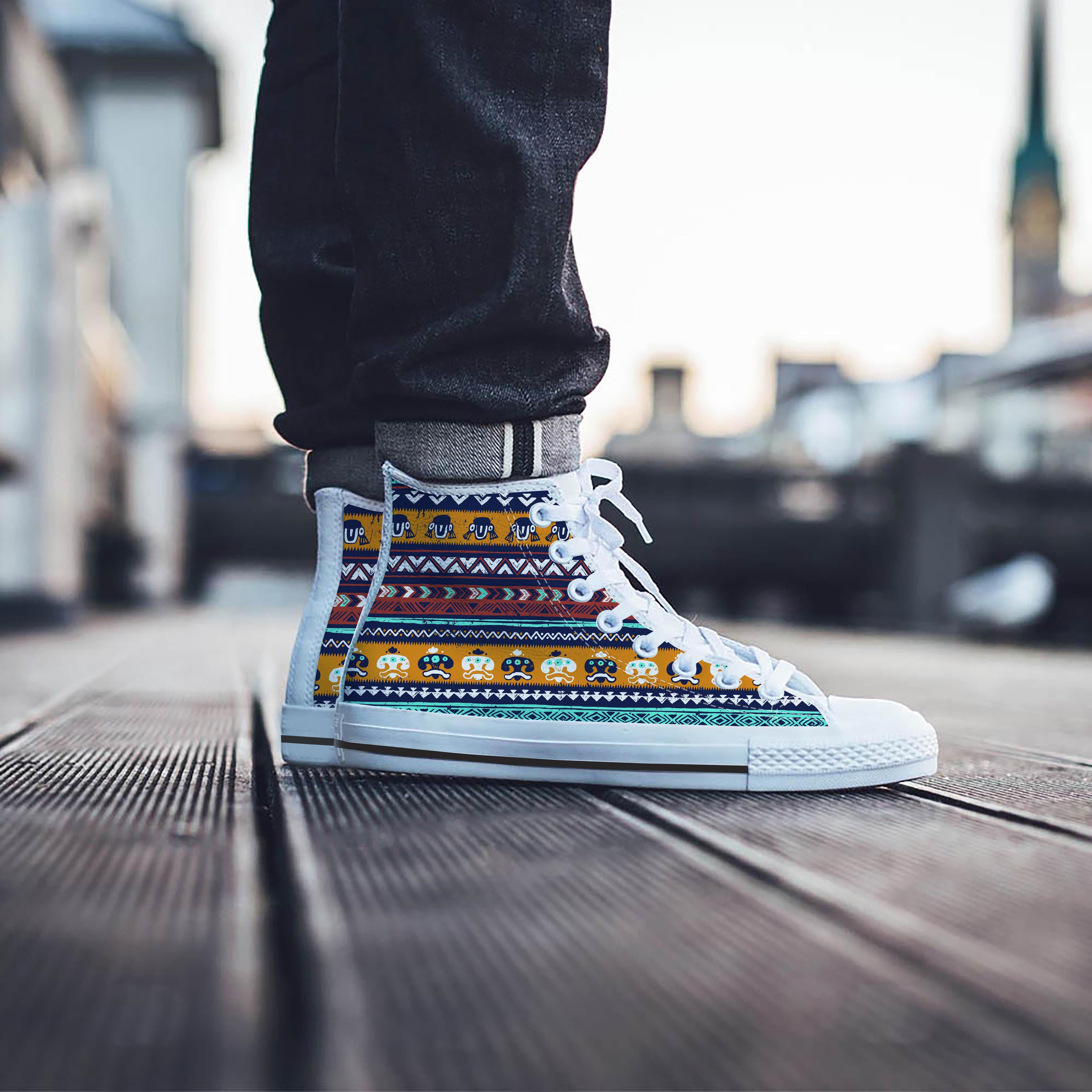 Colorful Neon Ethic Aztec Maya Print Men's High Top Shoes-grizzshop