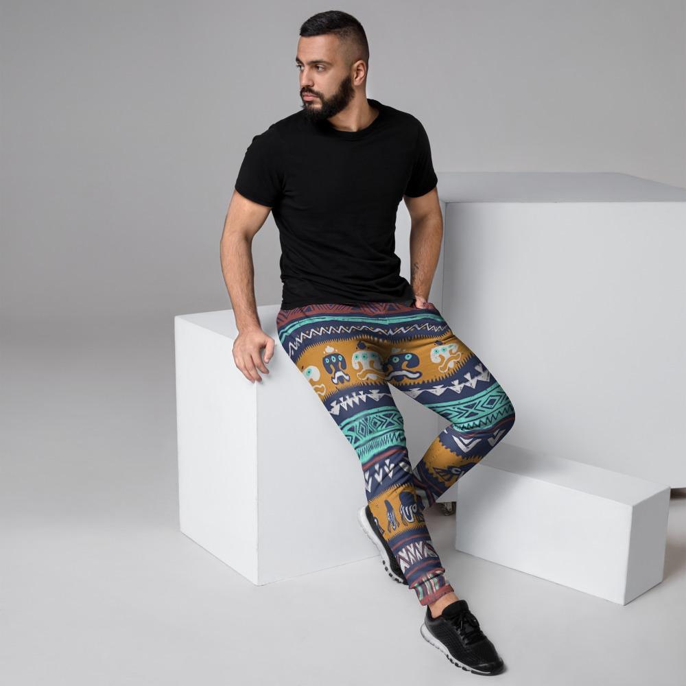 Colorful Neon Ethic Aztec Maya Print Men's Joggers-grizzshop