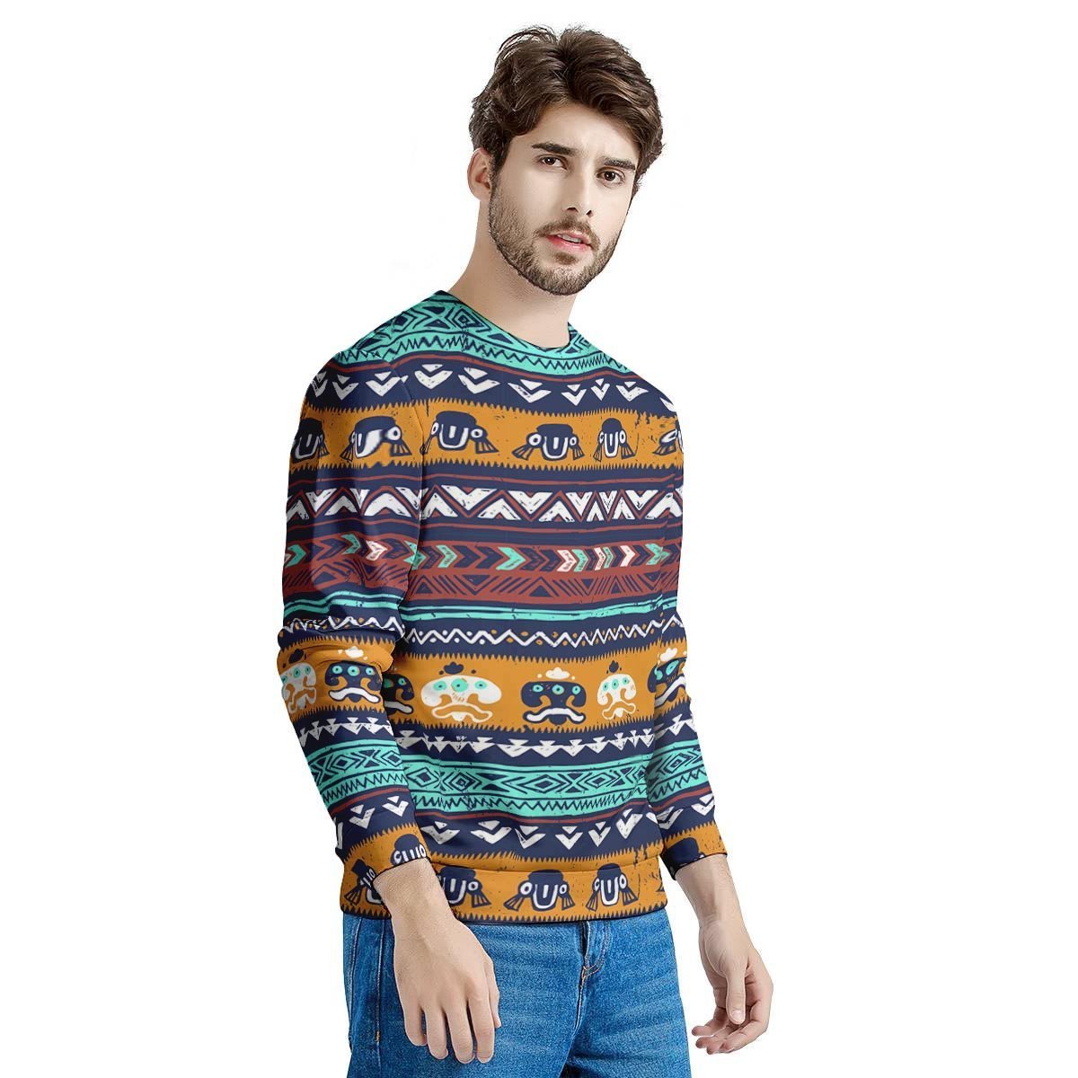 Colorful Neon Ethic Aztec Maya Print Men's Sweatshirt-grizzshop
