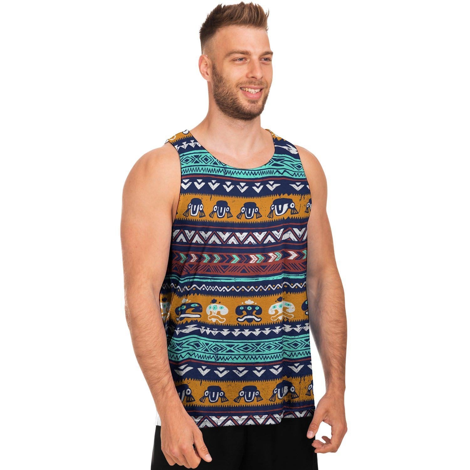 Colorful Neon Ethic Aztec Maya Print Men's Tank Tops-grizzshop