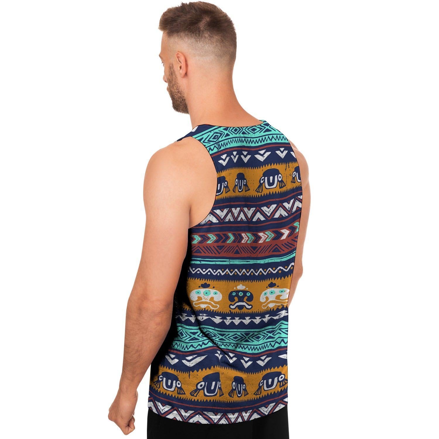 Colorful Neon Ethic Aztec Maya Print Men's Tank Tops-grizzshop