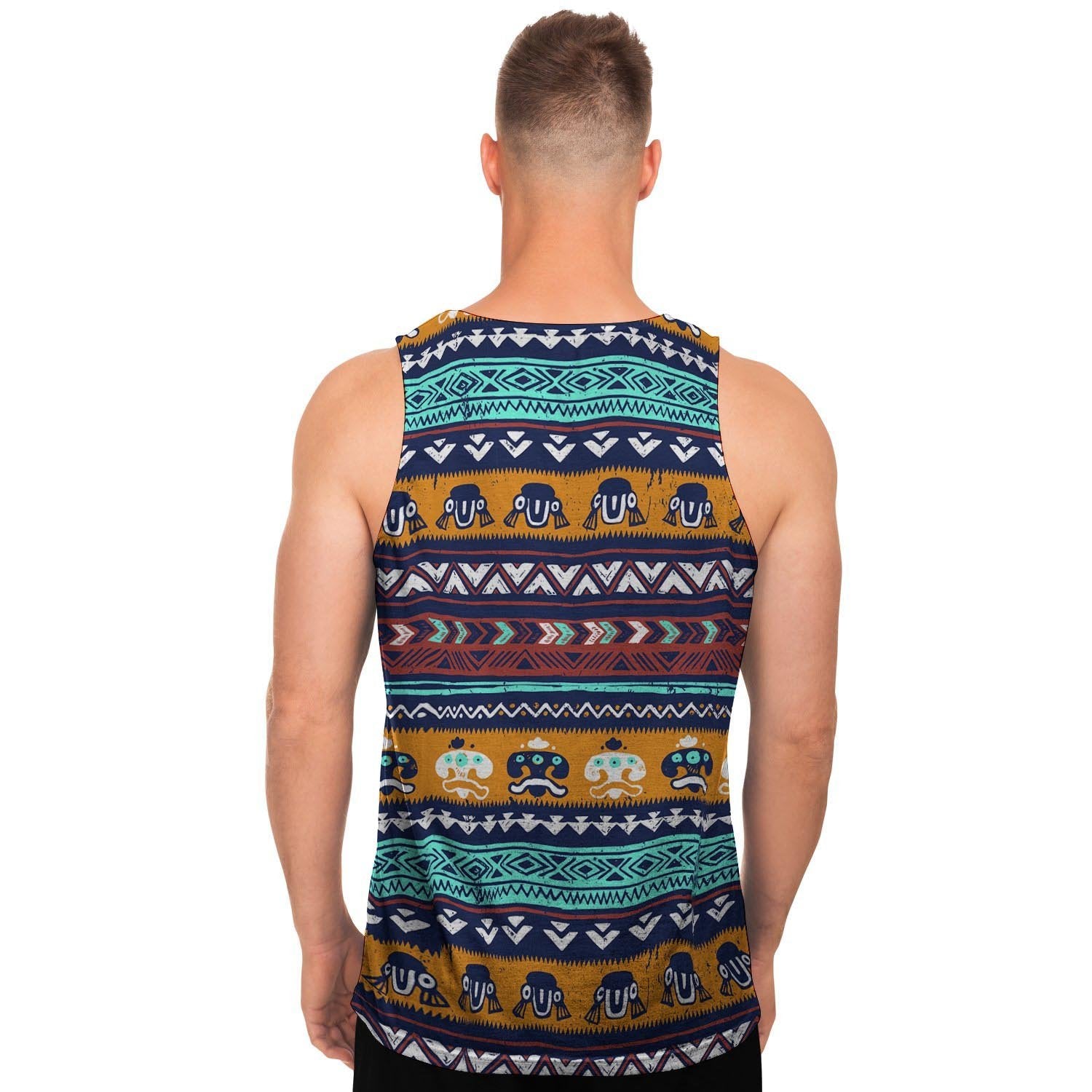 Colorful Neon Ethic Aztec Maya Print Men's Tank Tops-grizzshop