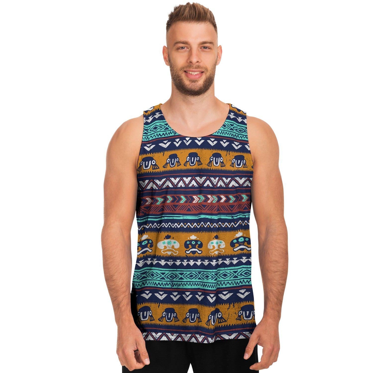 Colorful Neon Ethic Aztec Maya Print Men's Tank Tops-grizzshop