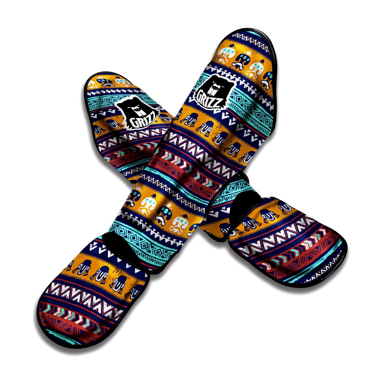 Colorful Neon Ethic Aztec Maya Print Muay Thai Shin Guard-grizzshop