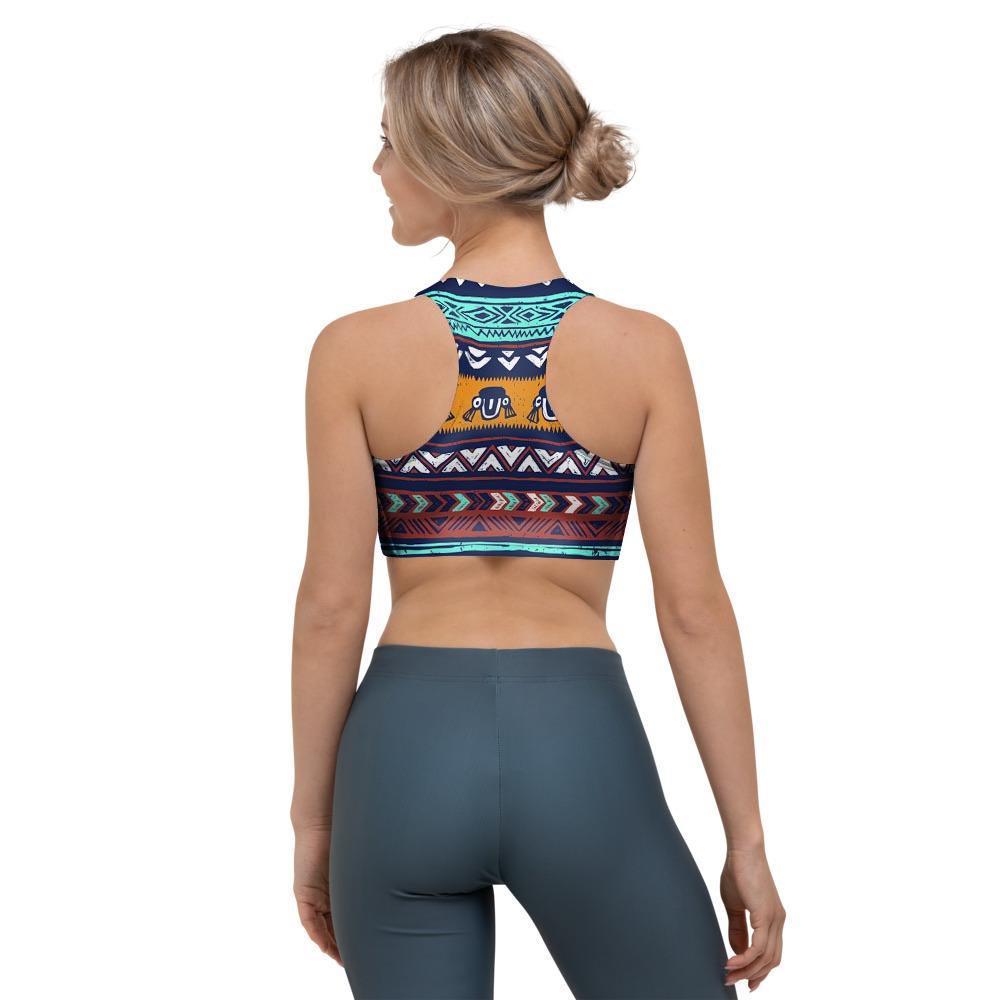 Colorful Neon Ethic Aztec Maya Print Sports Bra-grizzshop