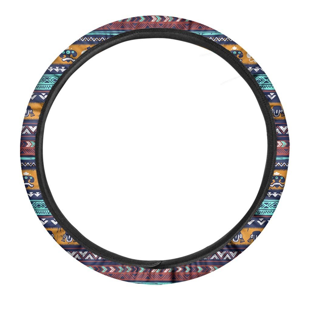 Colorful Neon Ethic Aztec Maya Print Steering Wheel Cover-grizzshop