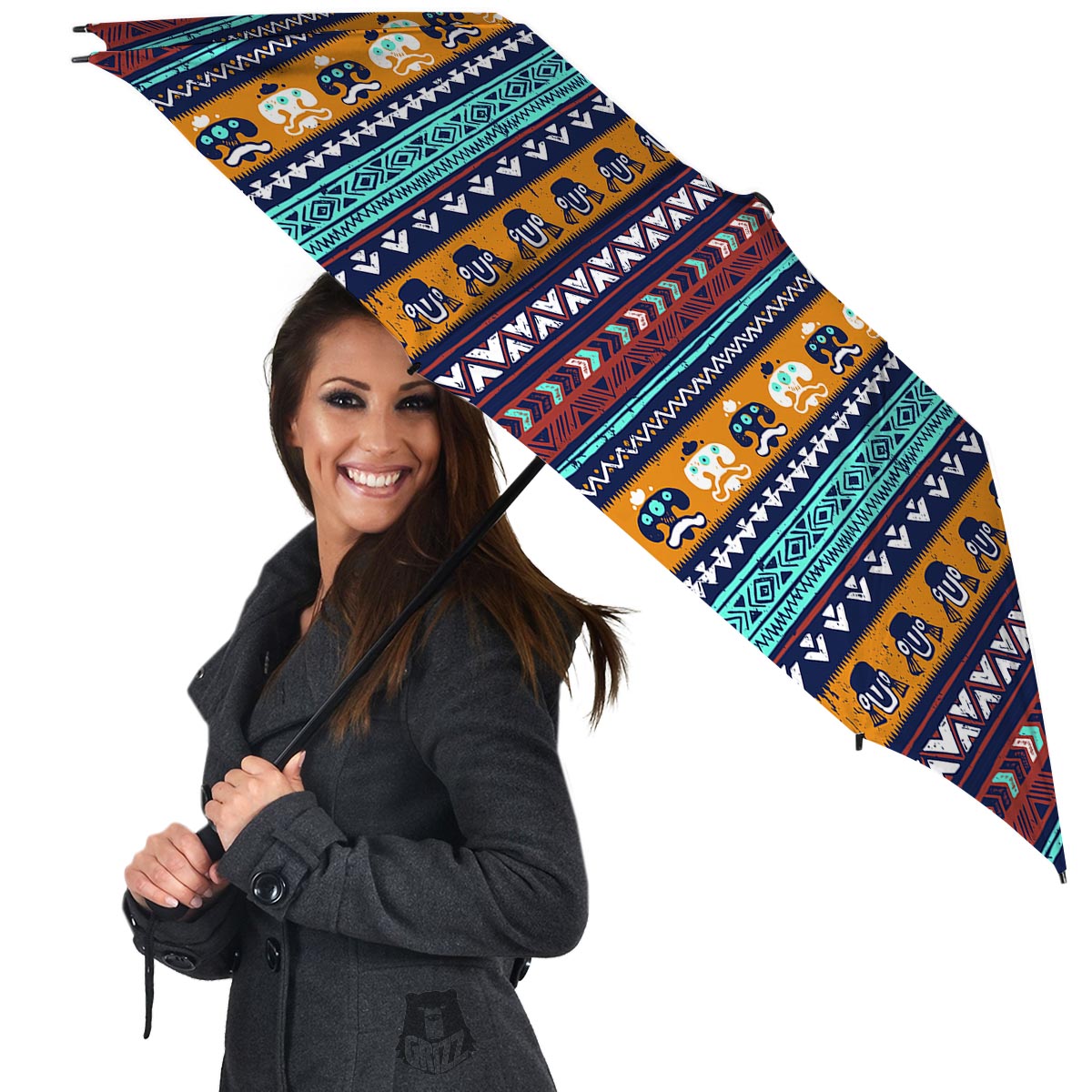 Colorful Neon Ethic Aztec Maya Print Umbrella-grizzshop