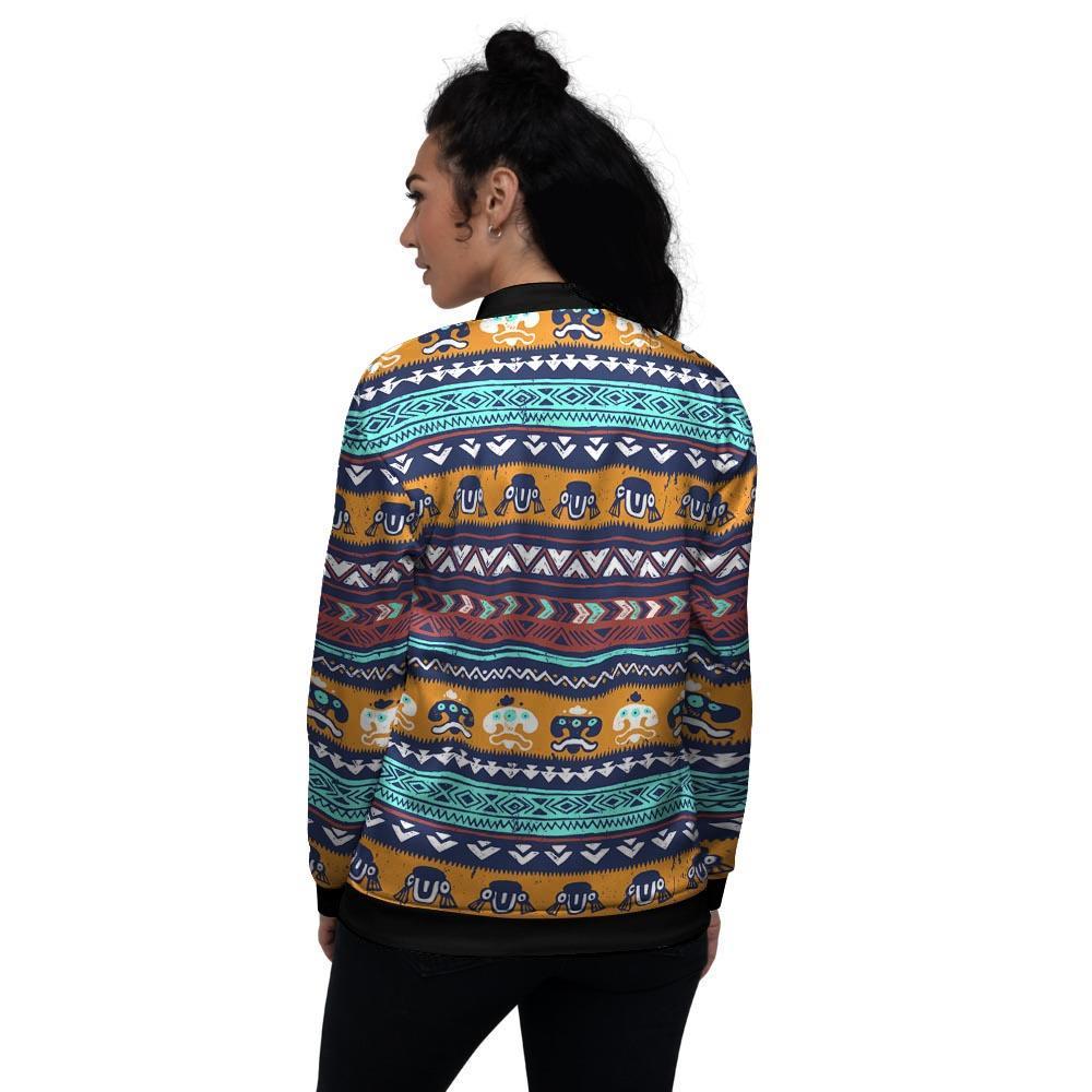 Colorful Neon Ethic Aztec Maya Print Women's Bomber Jacket-grizzshop