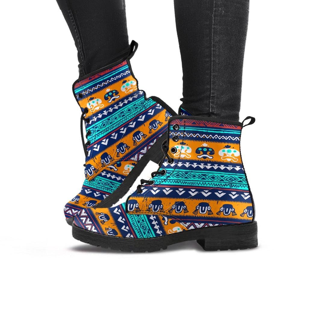 Colorful Neon Ethic Aztec Maya Print Women's Boots-grizzshop