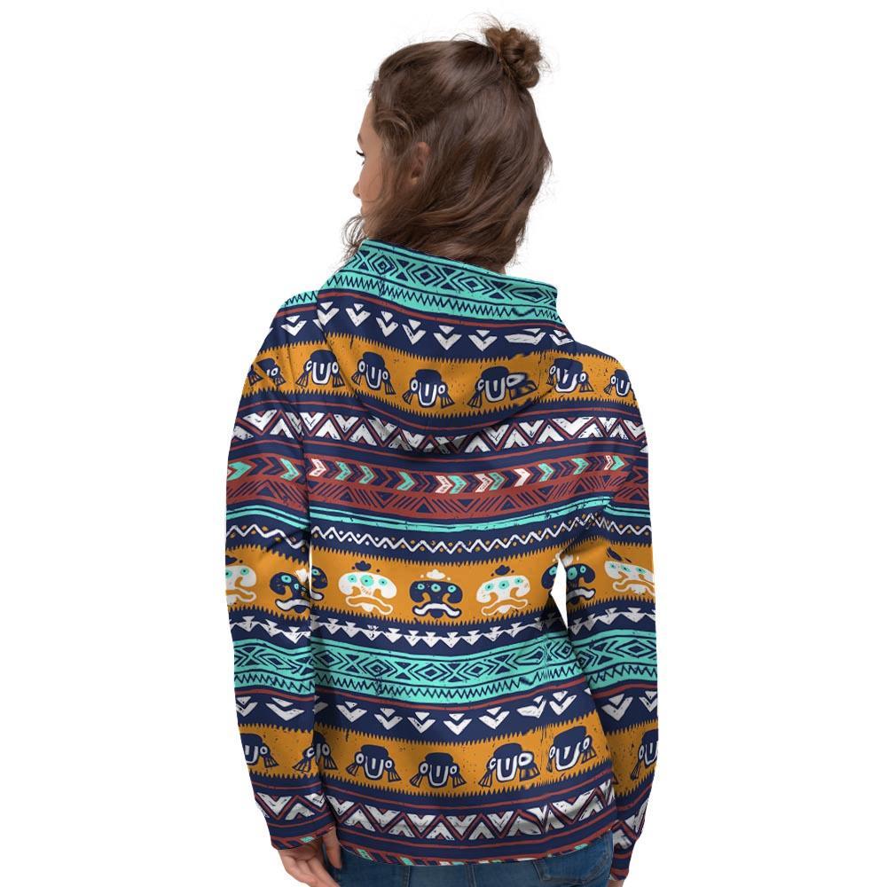 Colorful Neon Ethic Aztec Maya Print Women's Hoodie-grizzshop