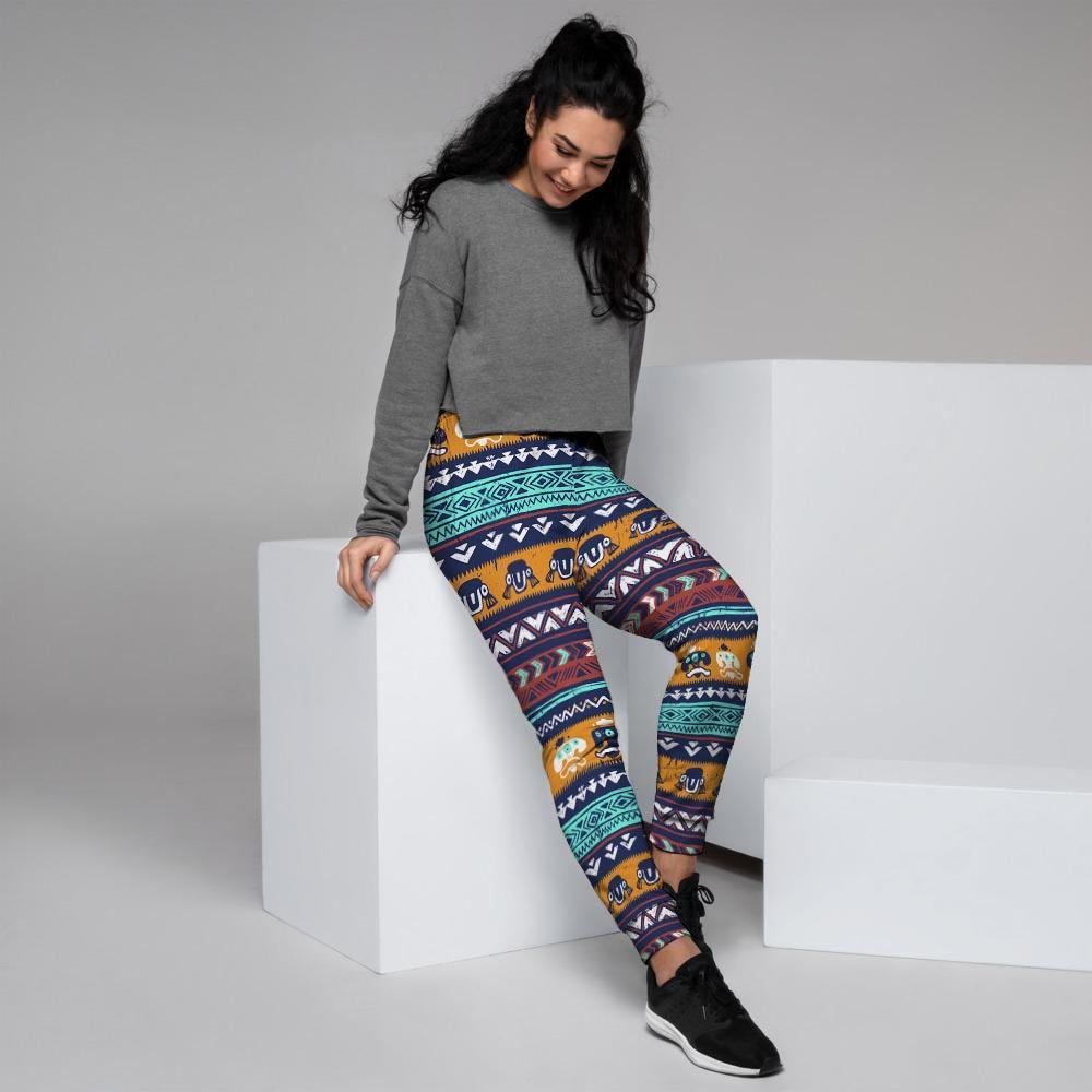 Colorful Neon Ethic Aztec Maya Print Women's Joggers-grizzshop