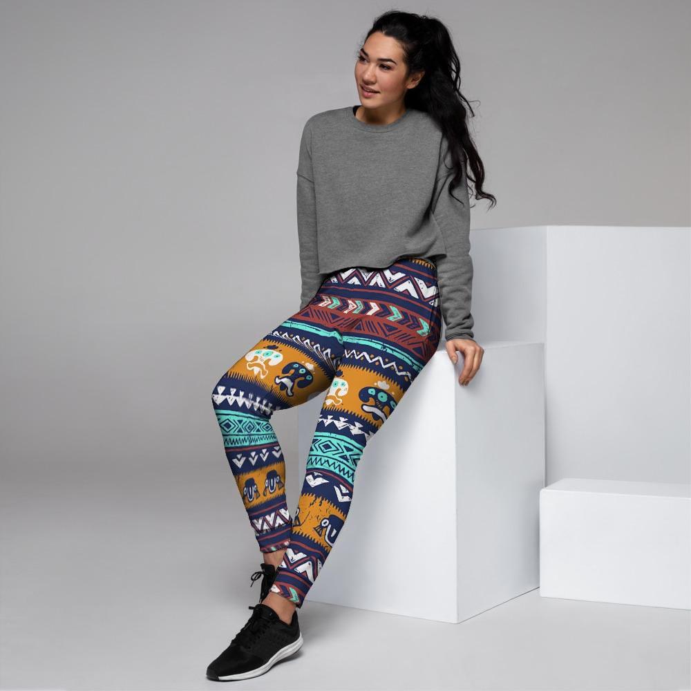 Colorful Neon Ethic Aztec Maya Print Women's Joggers-grizzshop