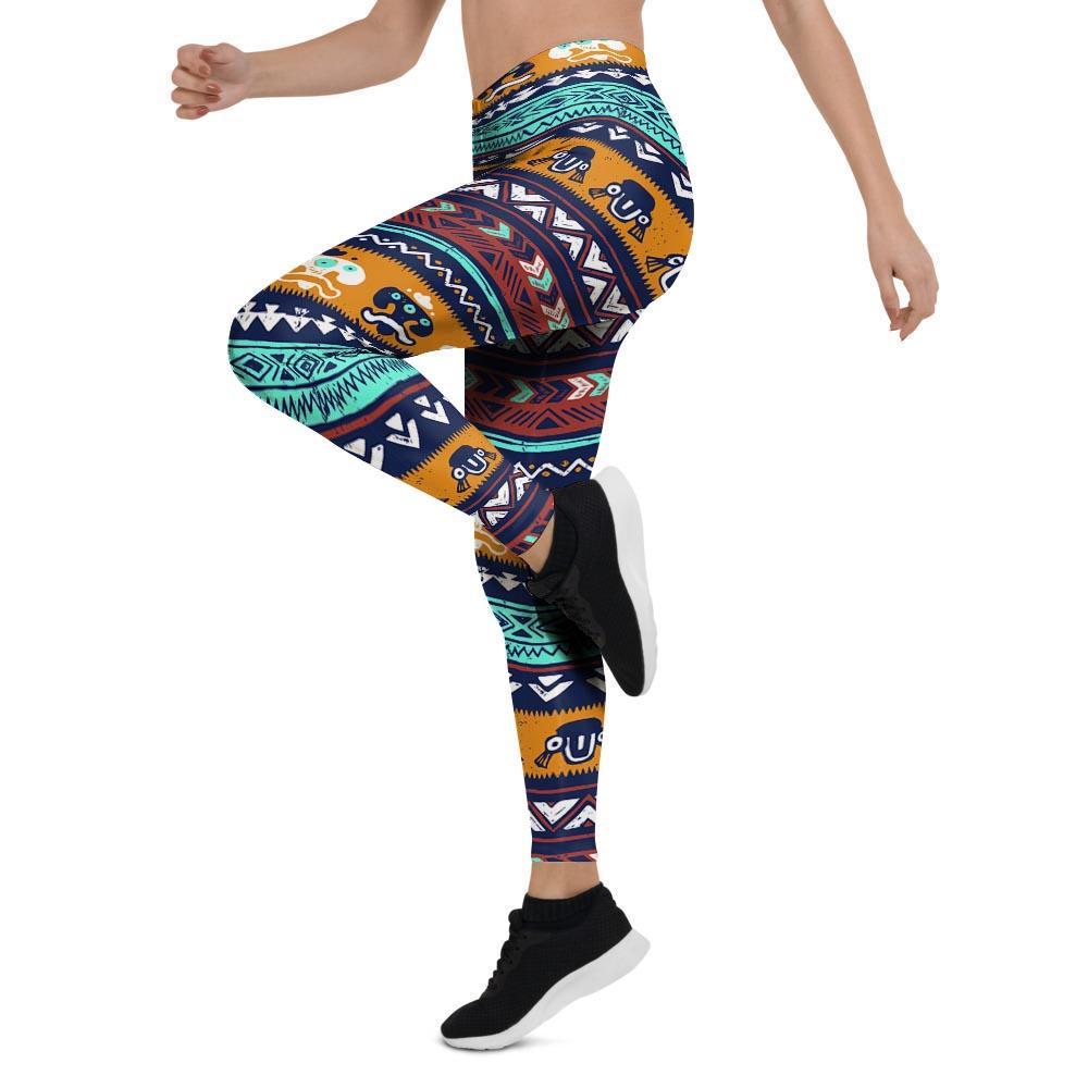 Colorful Neon Ethic Aztec Maya Print Women's Leggings-grizzshop