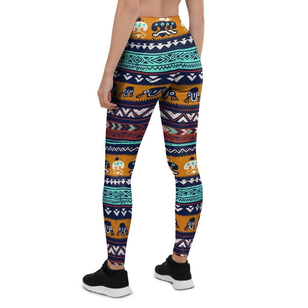 Colorful Neon Ethic Aztec Maya Print Women's Leggings-grizzshop