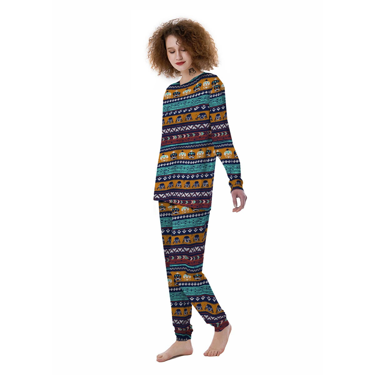 Colorful Neon Ethic Aztec Maya Print Women's Pajamas-grizzshop