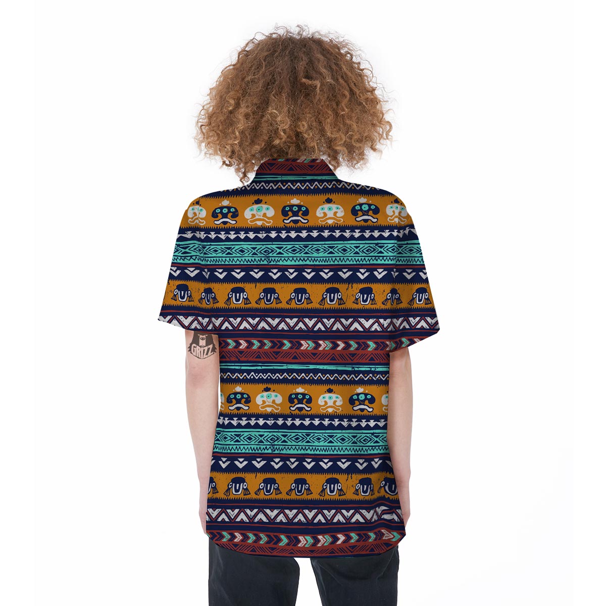 Colorful Neon Ethic Aztec Maya Print Women's Short Sleeve Shirts-grizzshop