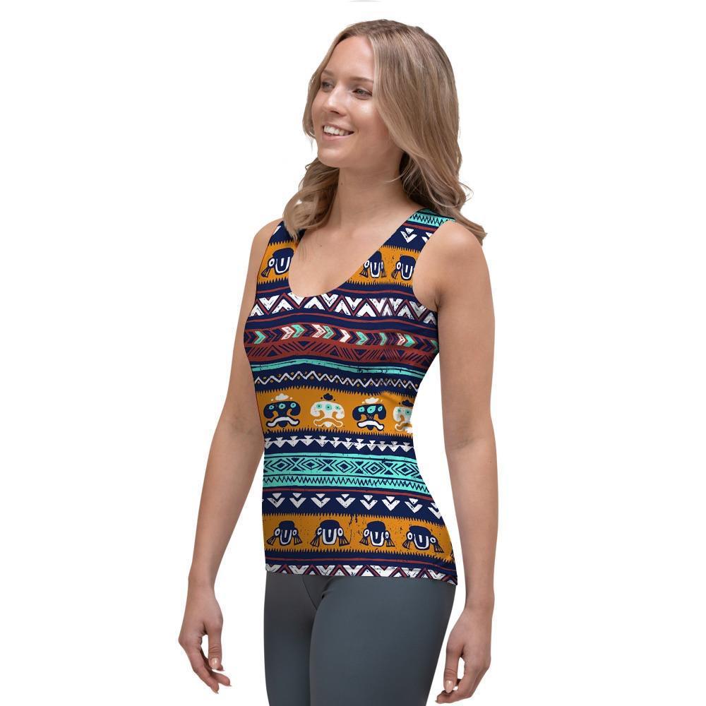 Colorful Neon Ethic Aztec Maya Print Women's Tank Top-grizzshop