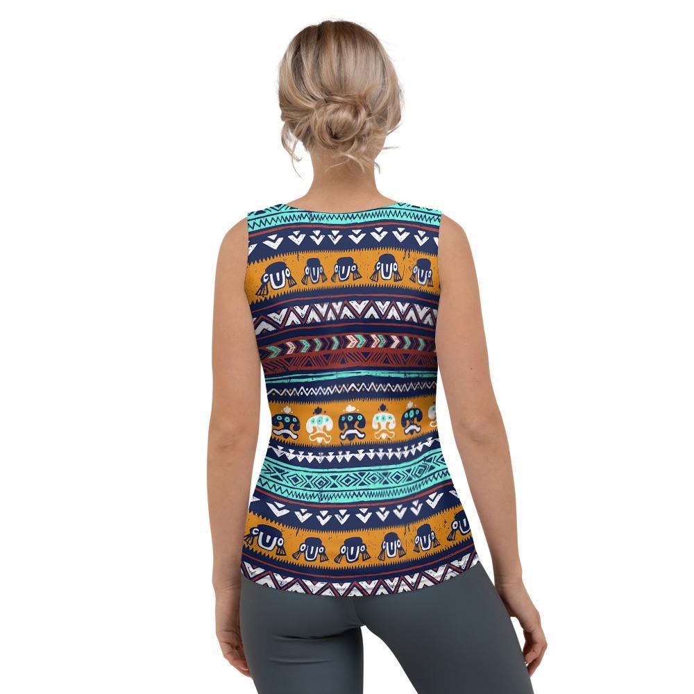 Colorful Neon Ethic Aztec Maya Print Women's Tank Top-grizzshop