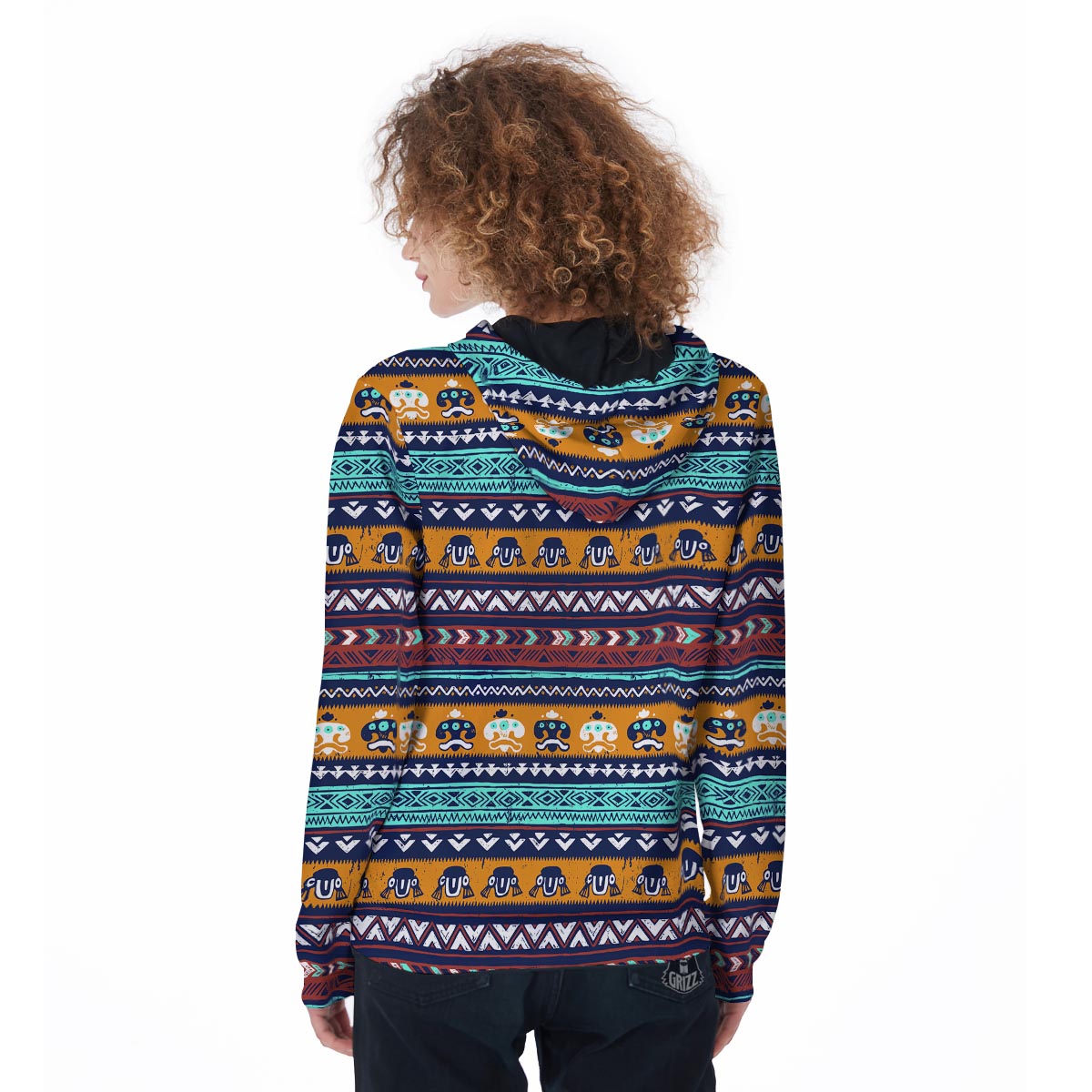 Colorful Neon Ethic Aztec Maya Print Women's Zip Up Hoodie-grizzshop