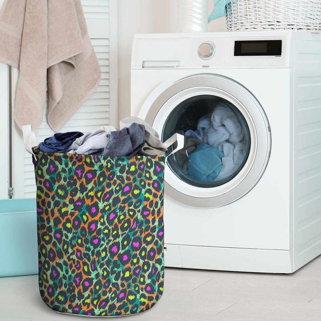 Colorful Neon Leopard Laundry Basket-grizzshop