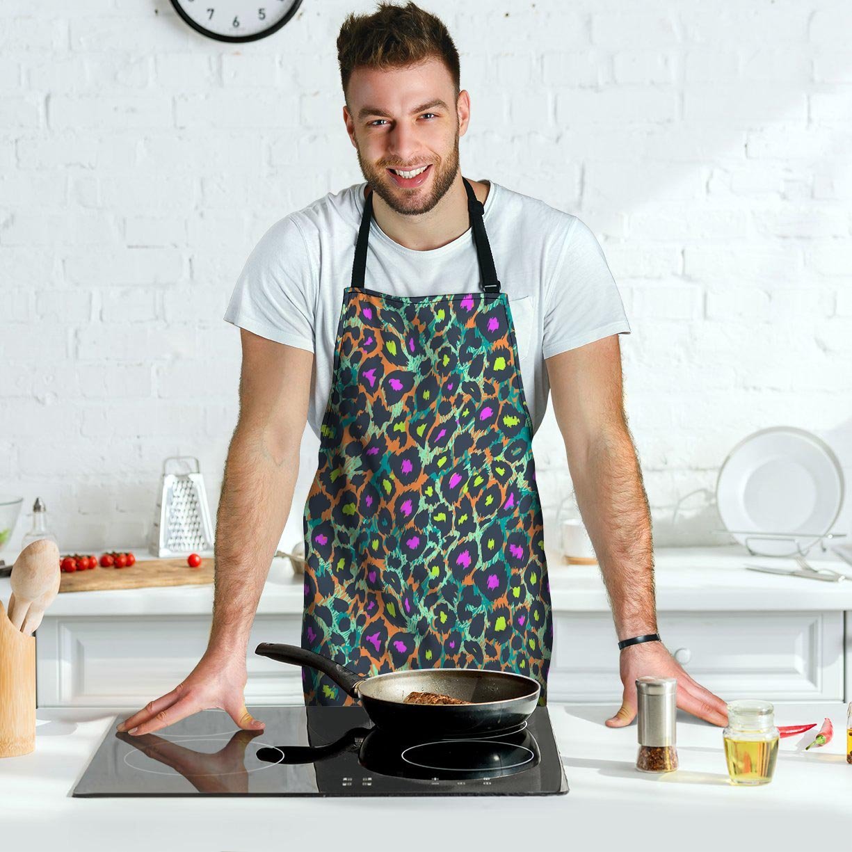 Colorful Neon Leopard Men's Apron-grizzshop