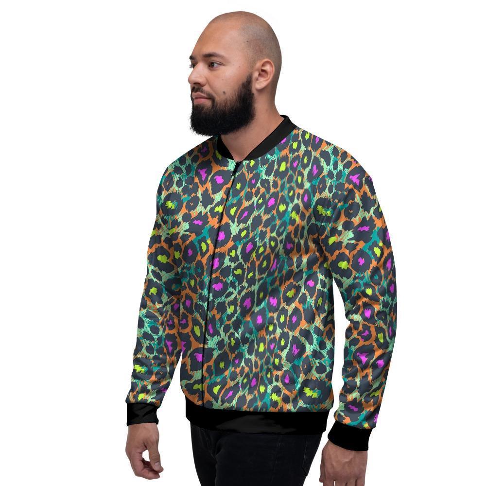 Colorful Neon Leopard Men's Bomber Jacket-grizzshop