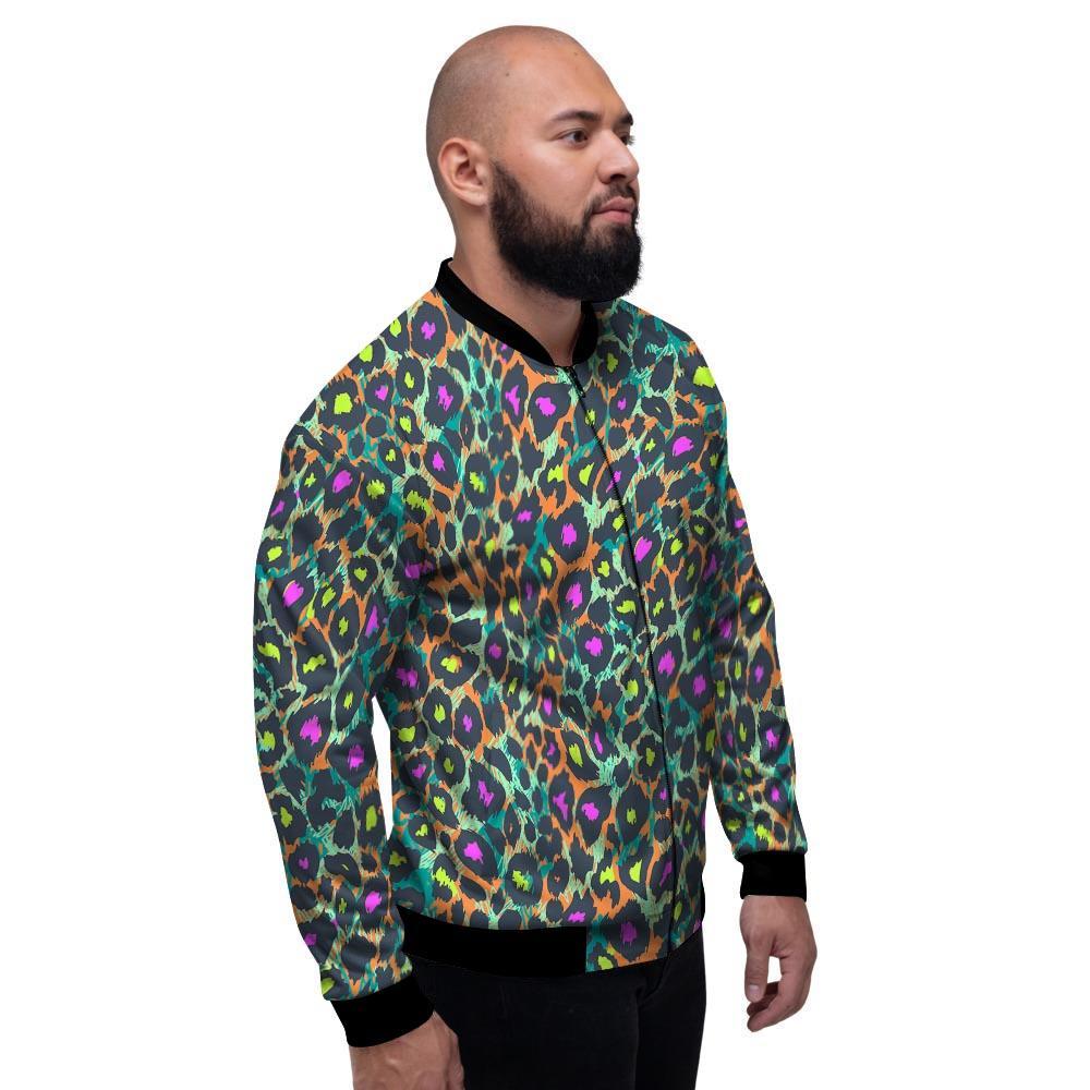 Colorful Neon Leopard Men's Bomber Jacket-grizzshop