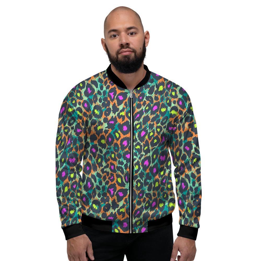 Colorful Neon Leopard Men's Bomber Jacket-grizzshop
