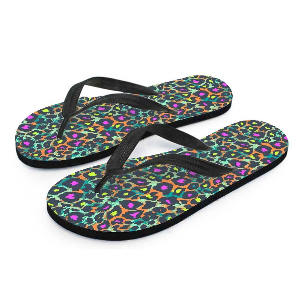 Colorful Neon Leopard Men's Flip Flops-grizzshop