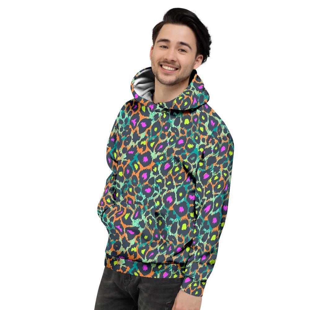 Colorful Neon Leopard Men's Hoodie-grizzshop