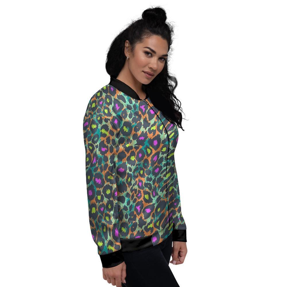 Colorful Neon Leopard Women's Bomber Jacket-grizzshop
