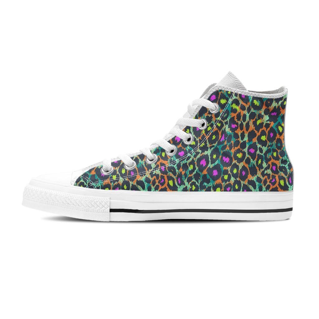 Colorful Neon Leopard Women's High Top Shoes-grizzshop