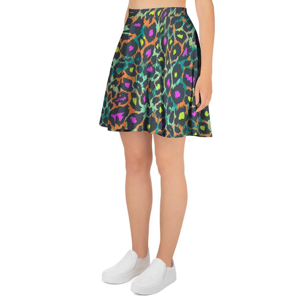 Colorful Neon Leopard Women's Skirt-grizzshop