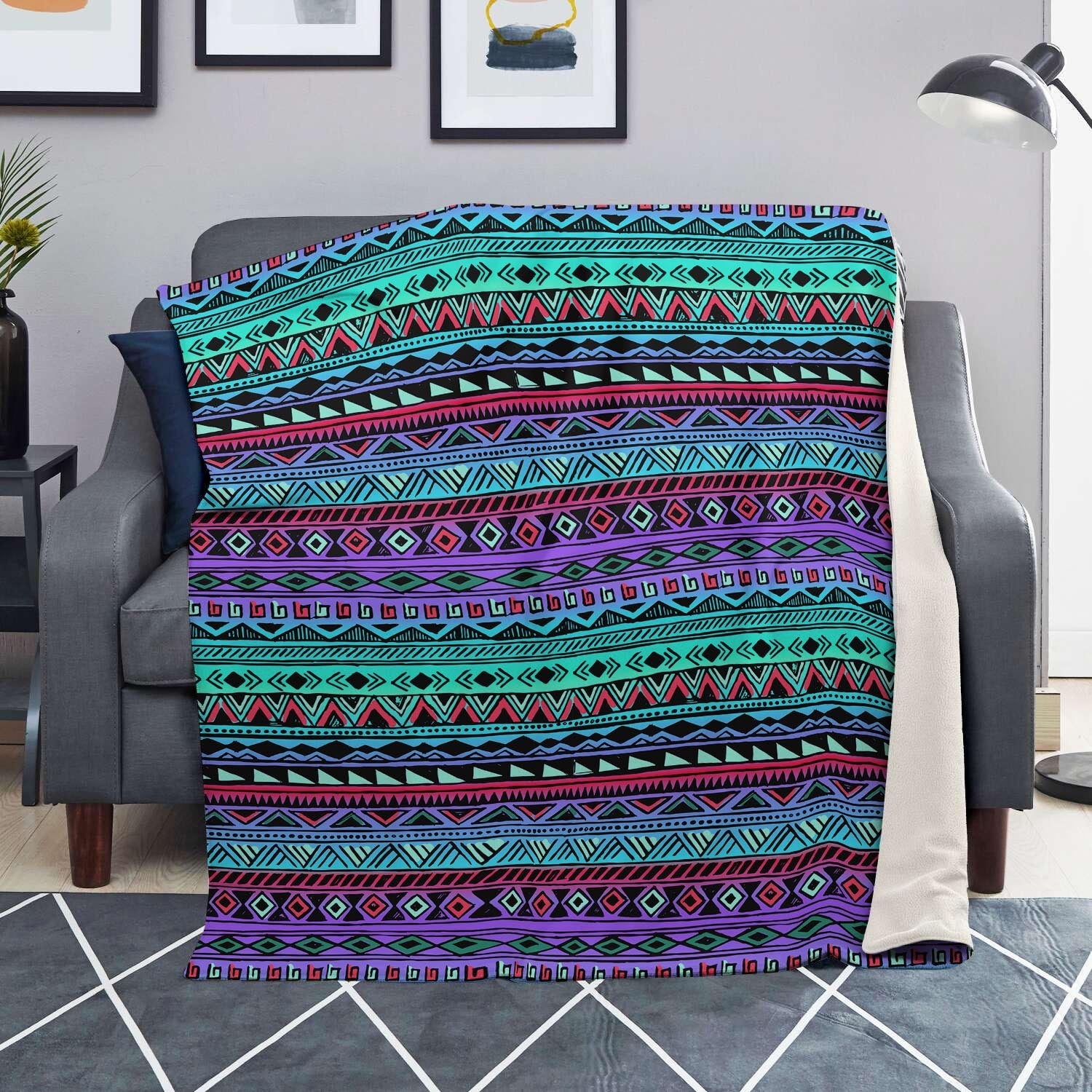 Colorful Neon Tribal Aztec Hand Drawn Blanket-grizzshop