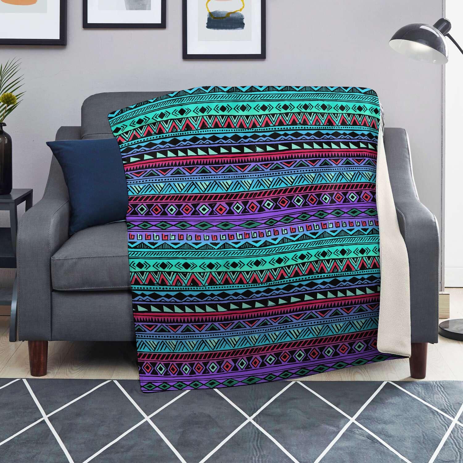 Colorful Neon Tribal Aztec Hand Drawn Blanket-grizzshop