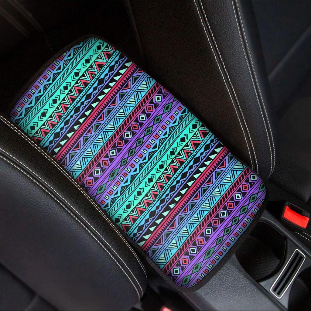 Colorful Neon Tribal Aztec Hand Drawn Car Console Cover-grizzshop
