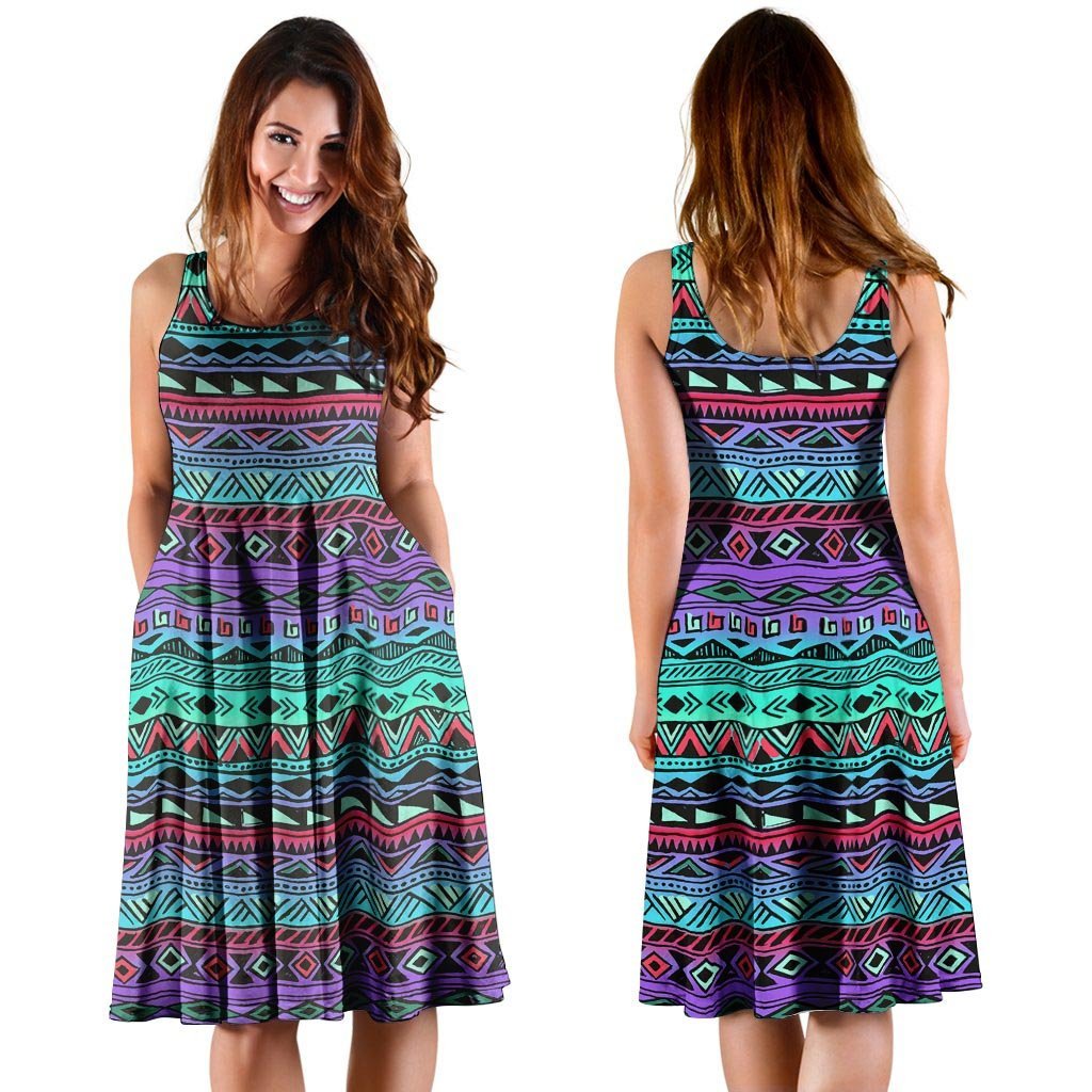 Colorful Neon Tribal Aztec Hand Drawn Dress-grizzshop