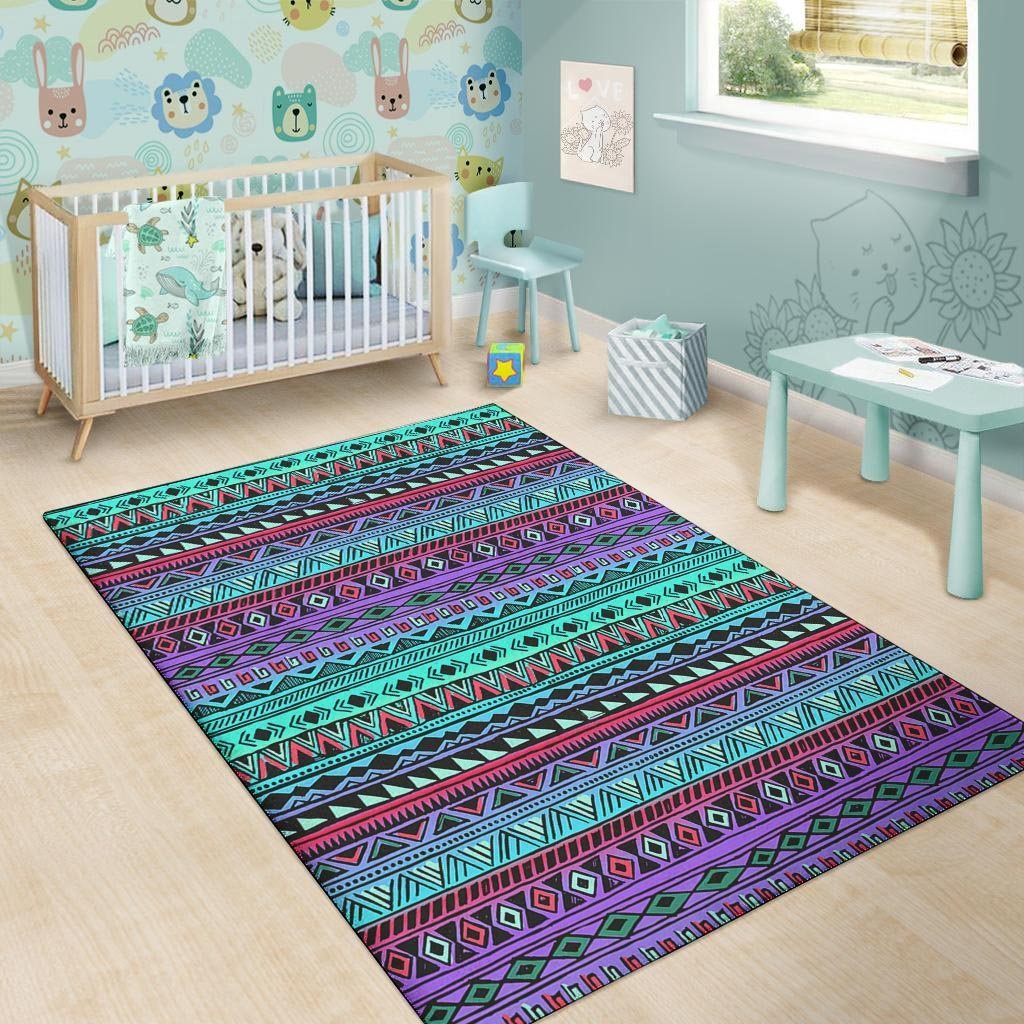 Colorful Neon Tribal Aztec Hand Drawn Floor Mat-grizzshop