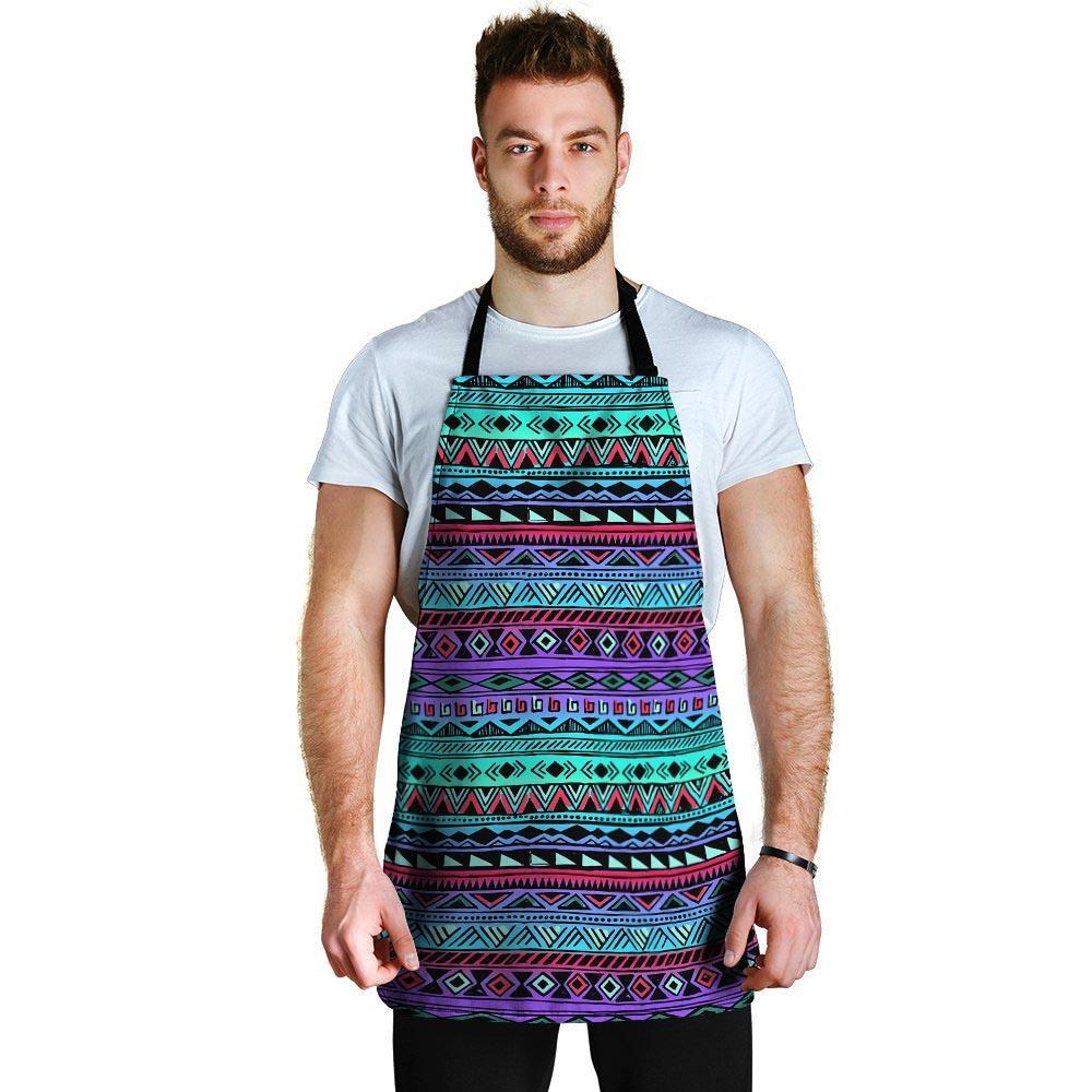 Colorful Neon Tribal Aztec Hand Drawn Men's Apron-grizzshop